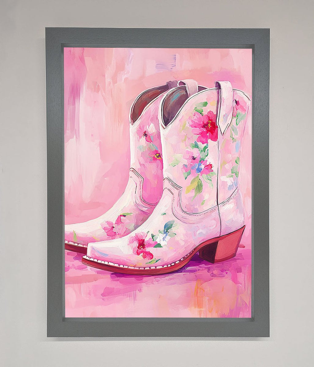 Floral Cowboy Boots Framed Poster