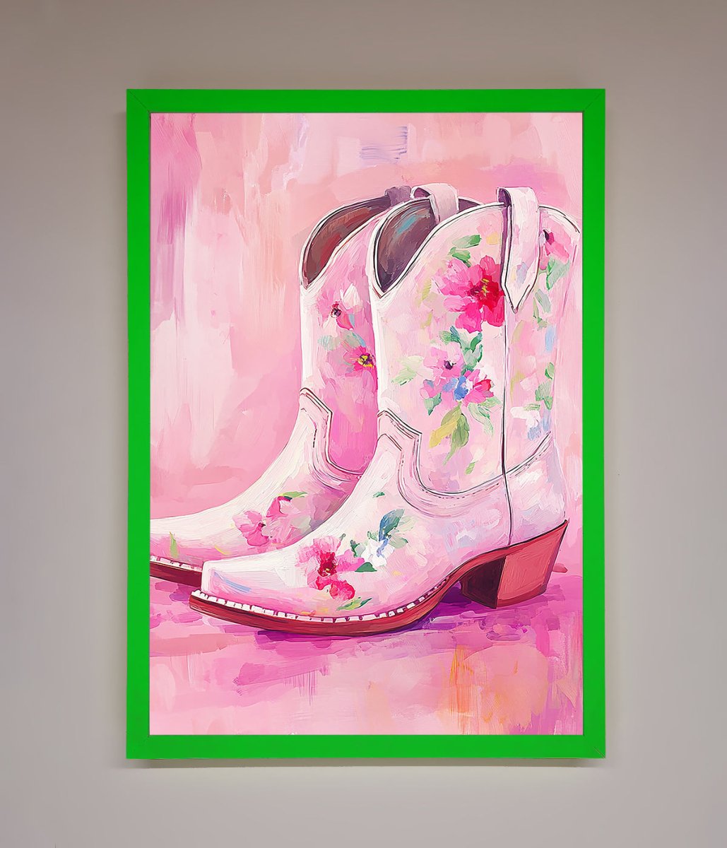 Floral Cowboy Boots Framed Poster