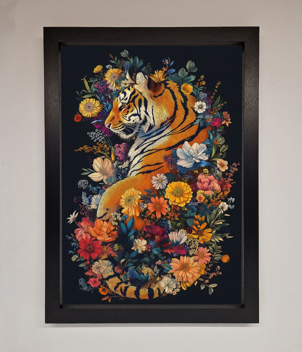 Floral Garden Tiger Framed Wall Art