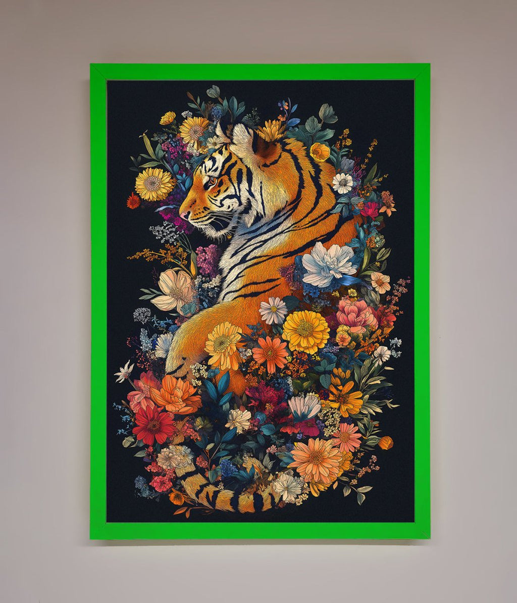 Floral Garden Tiger Framed Wall Art