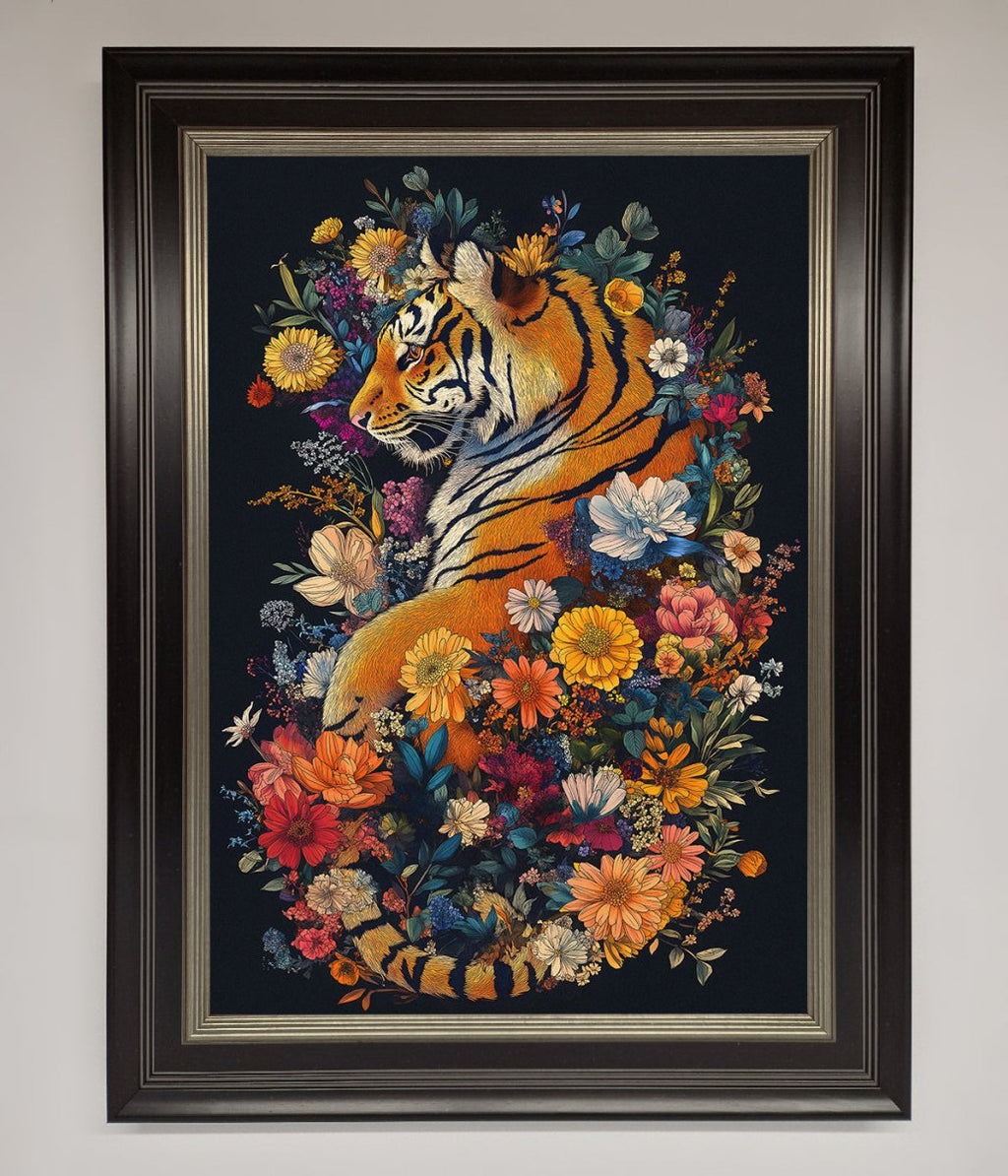 Floral Garden Tiger Framed Wall Art
