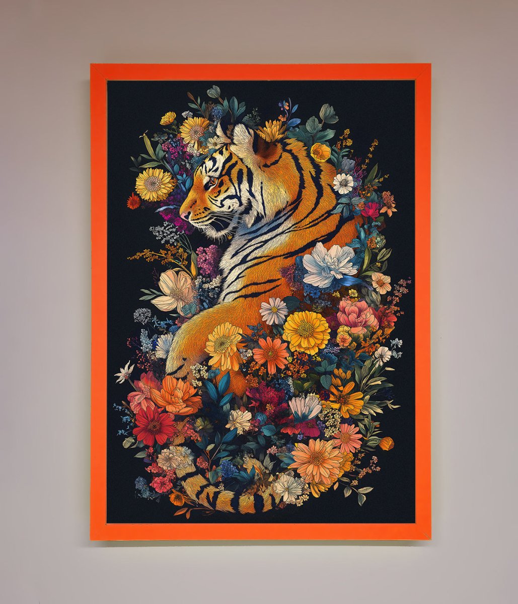 Floral Garden Tiger Framed Wall Art