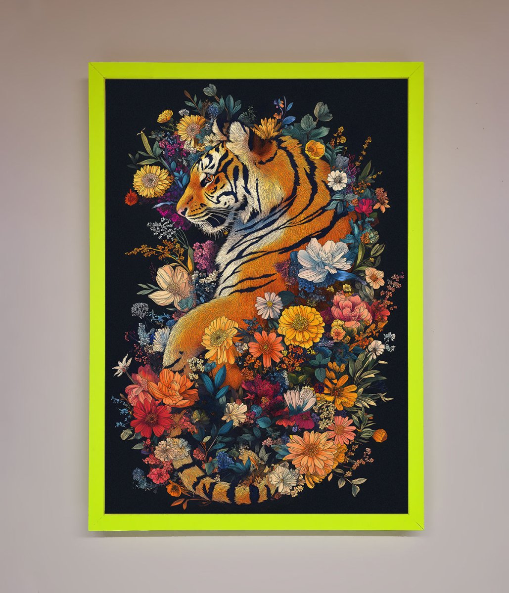 Floral Garden Tiger Framed Wall Art