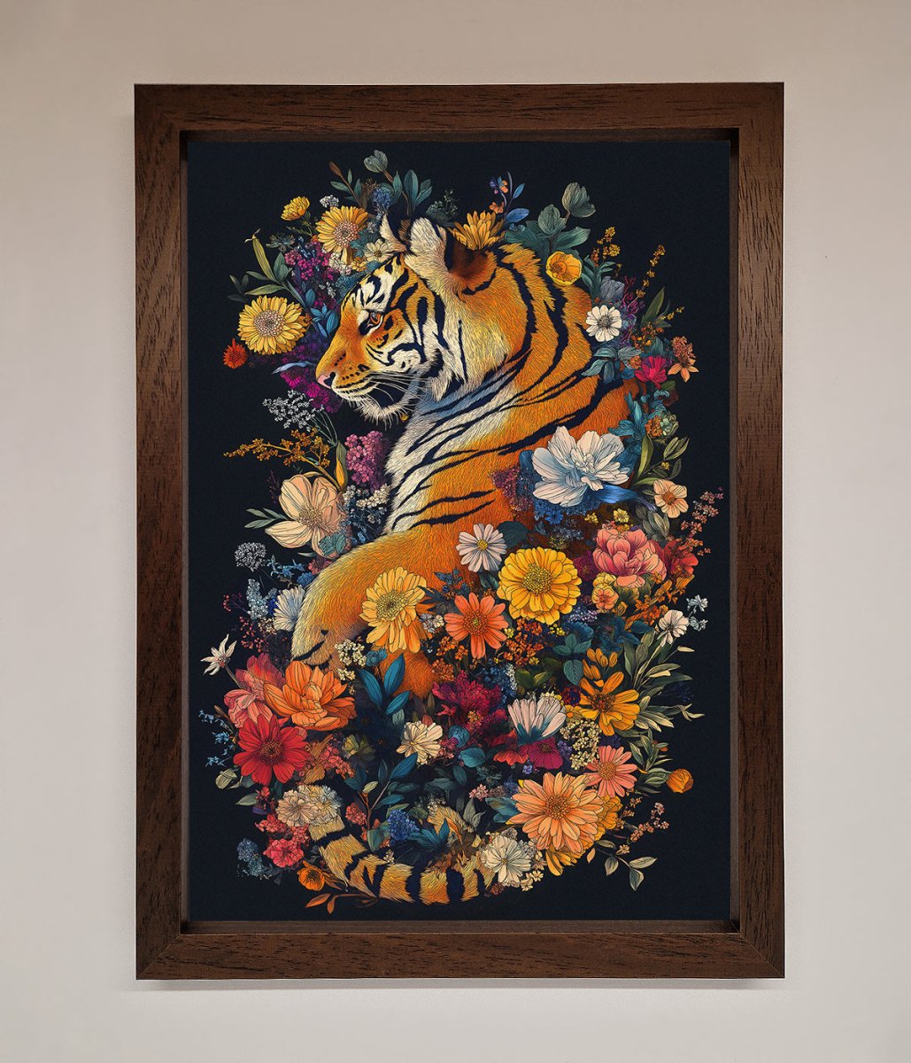 Floral Garden Tiger Framed Wall Art