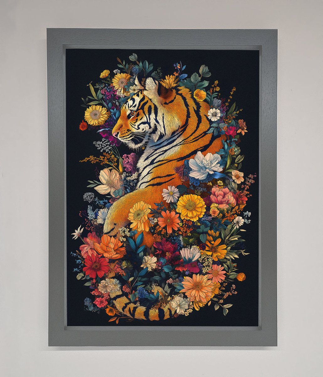 Floral Garden Tiger Framed Wall Art