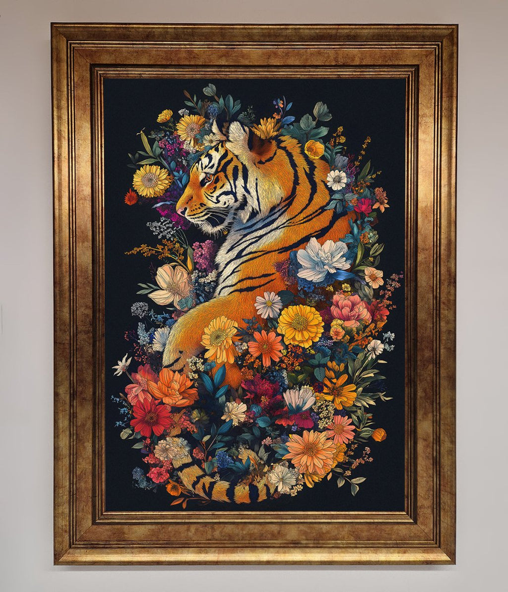 Floral Garden Tiger Framed Wall Art
