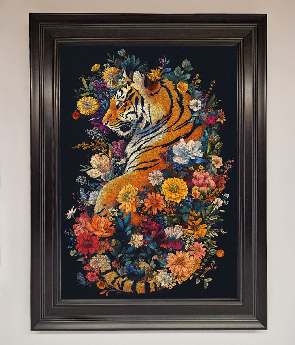 Floral Garden Tiger Framed Wall Art