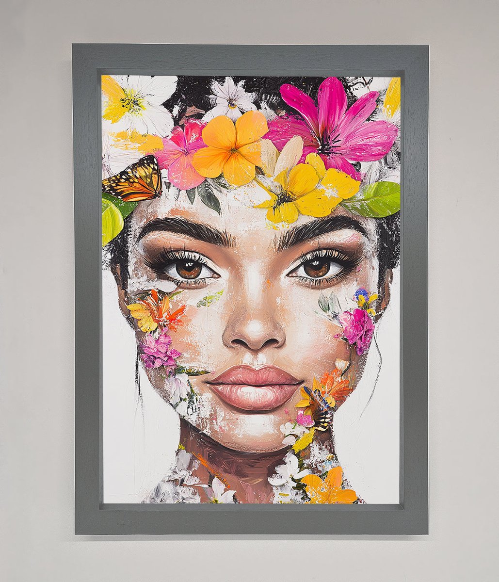 Floral Woman Face Framed Print