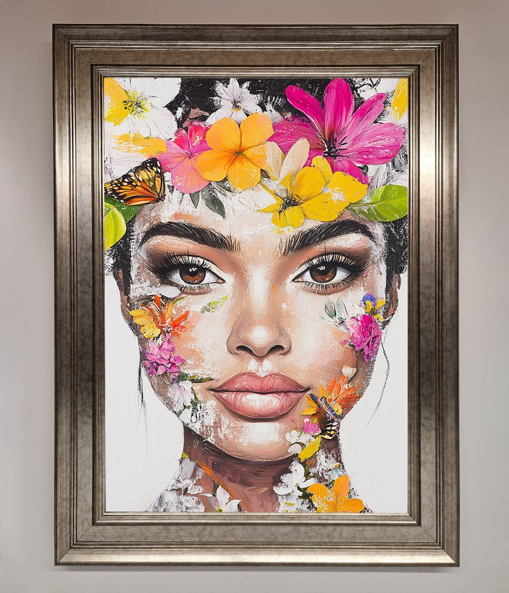 Floral Woman Face Framed Print