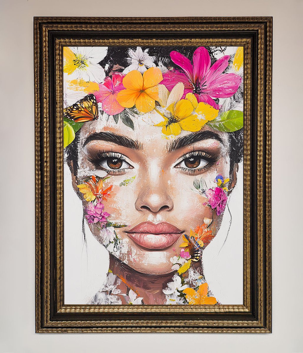 Floral Woman Face Framed Print