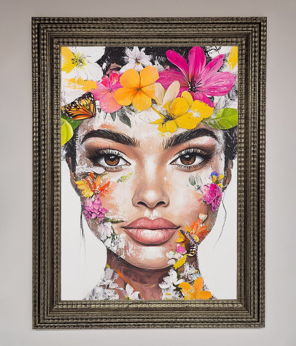 Floral Woman Face Framed Print