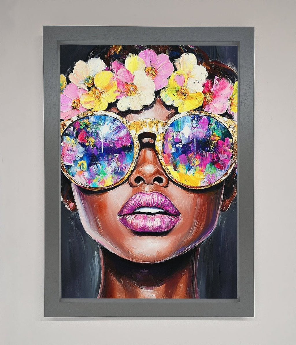 Floral Woman With Glasses and Pink Lips Framed Print