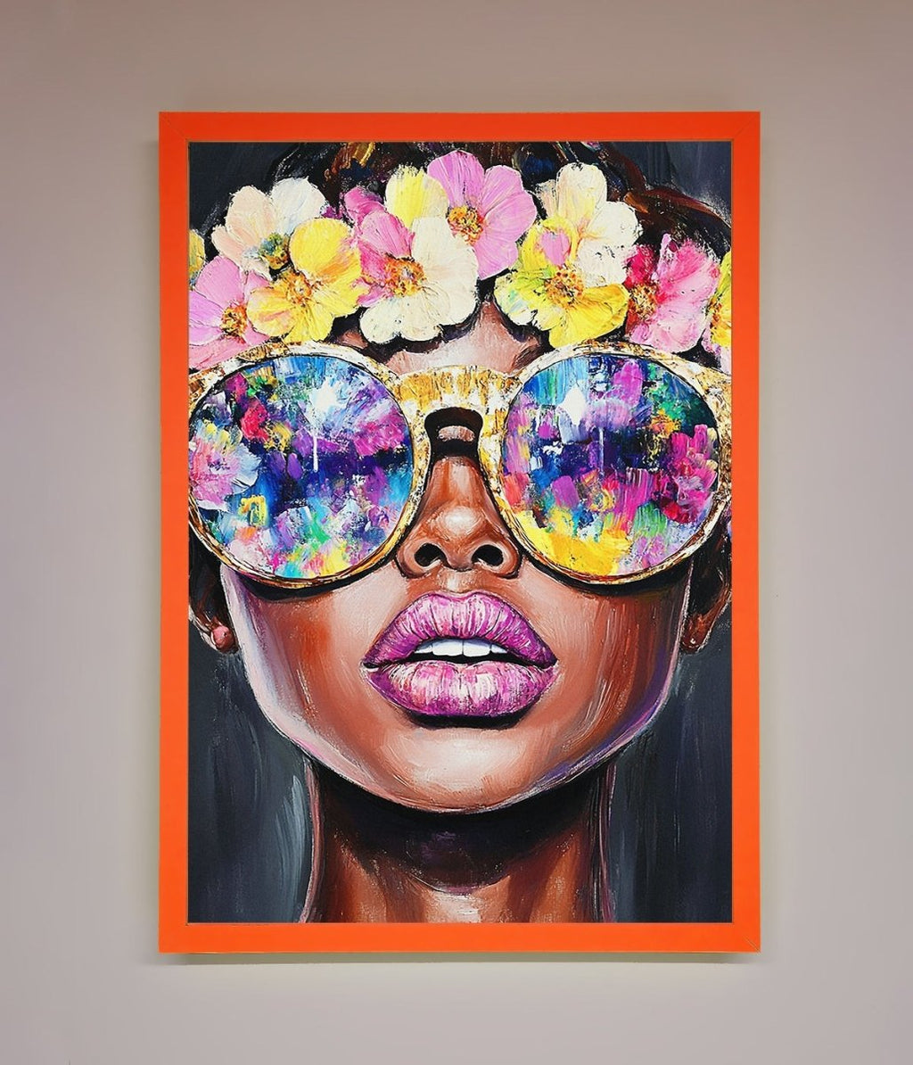 Floral Woman With Glasses and Pink Lips Framed Print