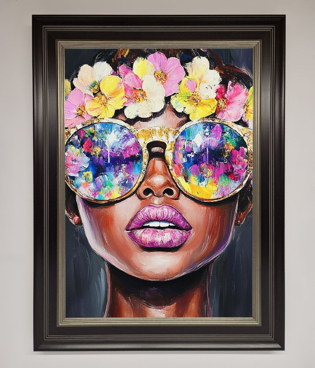 Floral Woman With Glasses and Pink Lips Framed Print