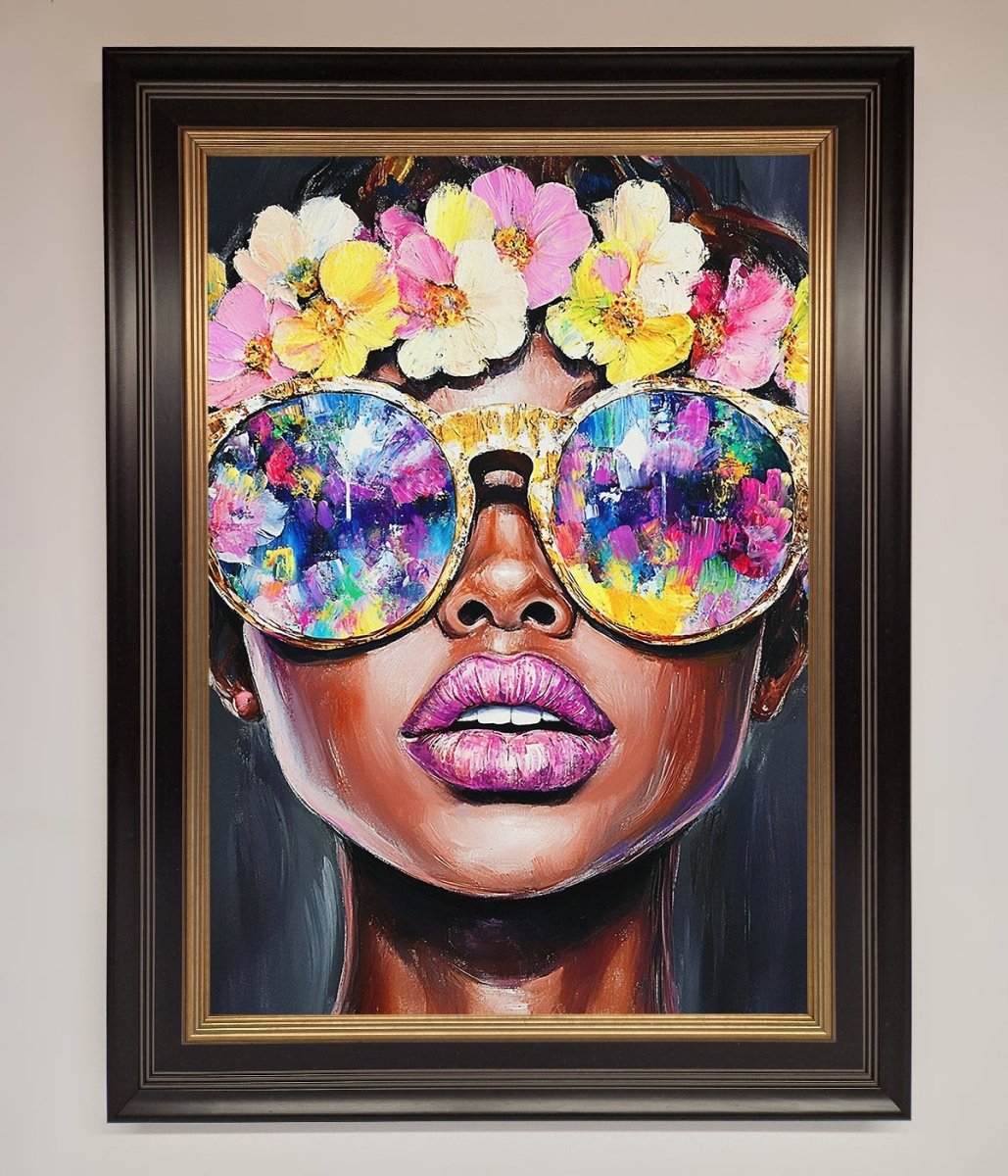 Floral Woman With Glasses and Pink Lips Framed Print