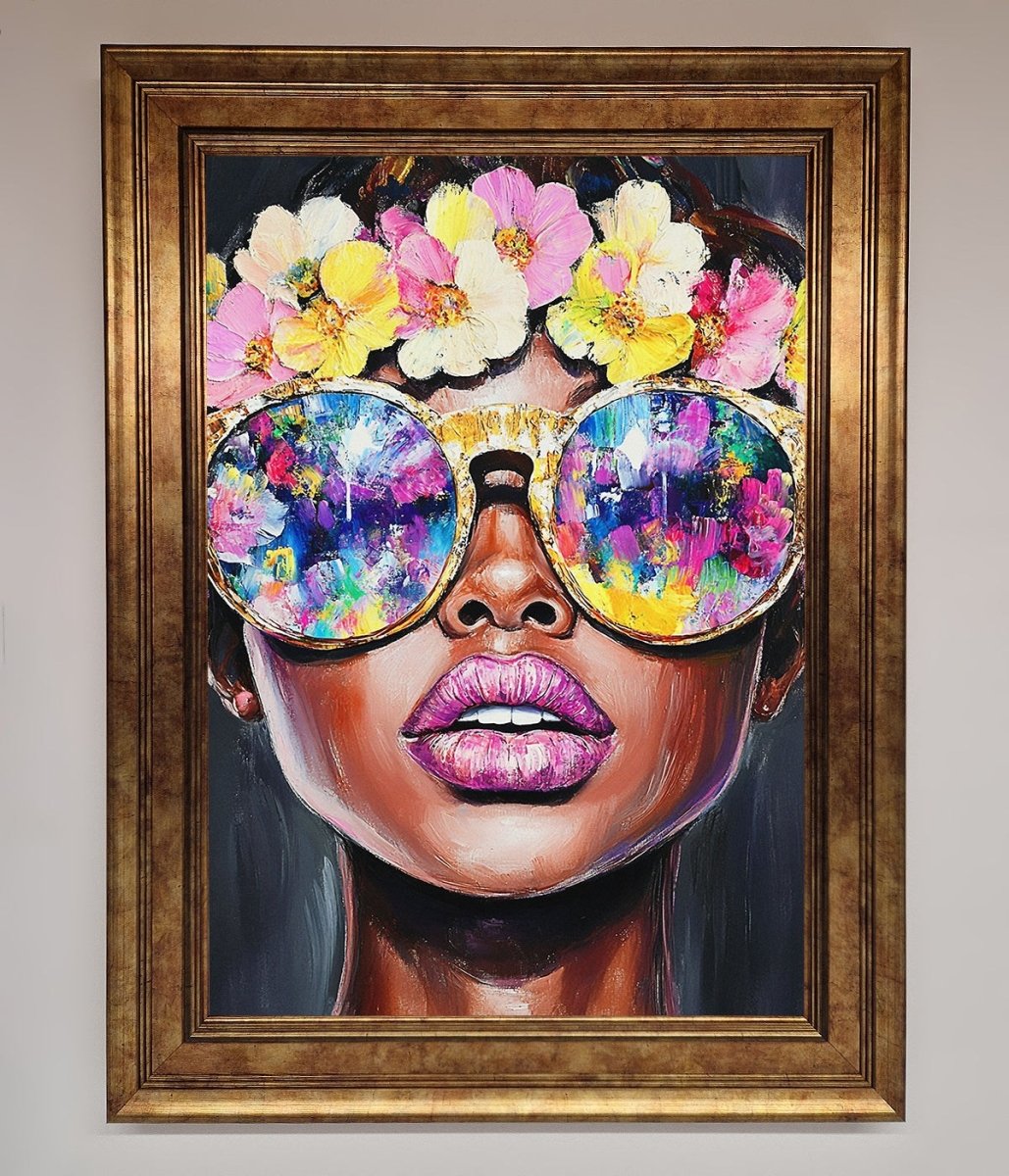 Floral Woman With Glasses and Pink Lips Framed Print