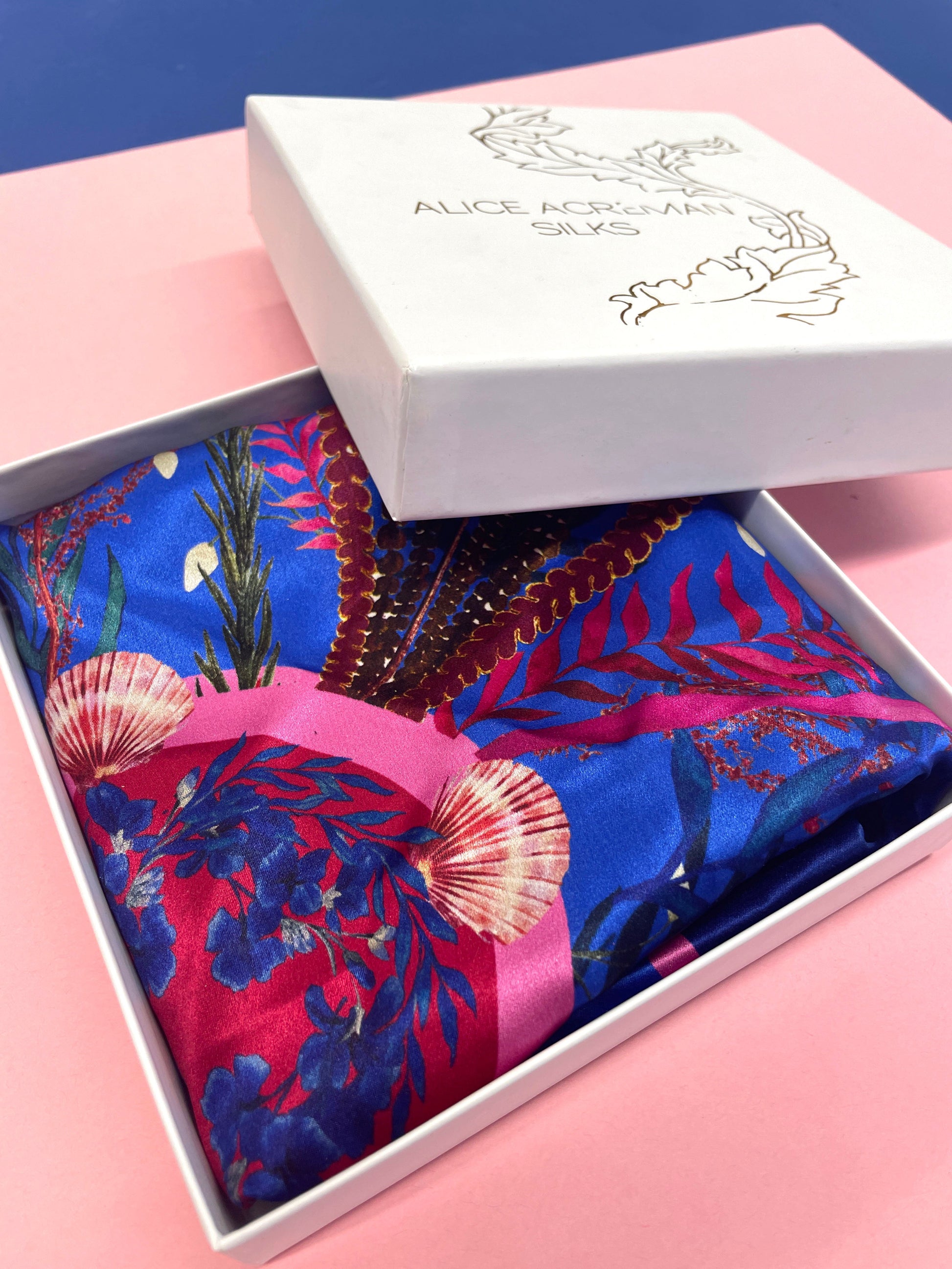 Royal Blue Flourish Silk Scarf with Sunflowers and Wildflowers