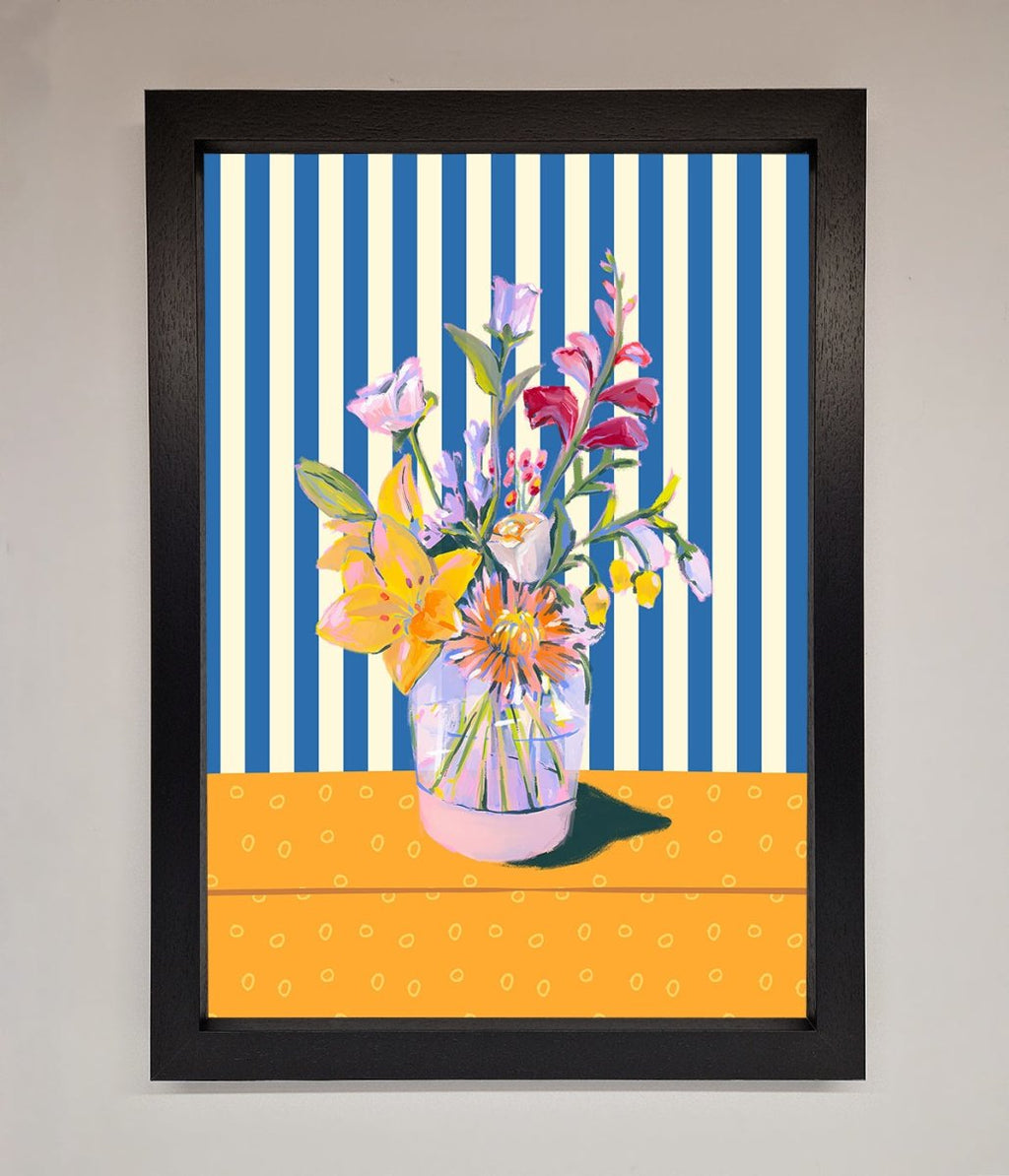 Flower Vase Blue Stripes Framed Wall Art