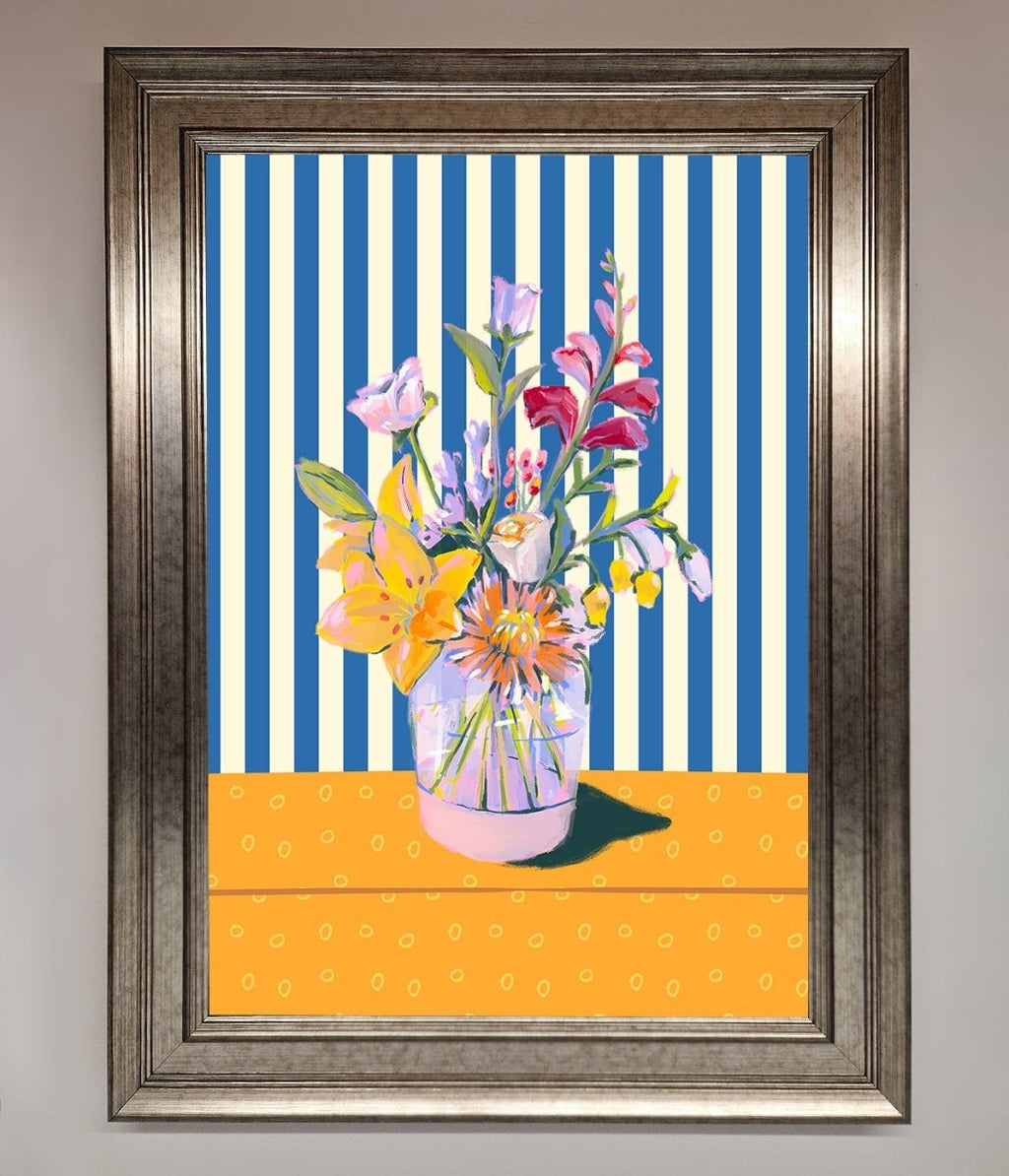 Flower Vase Blue Stripes Framed Wall Art