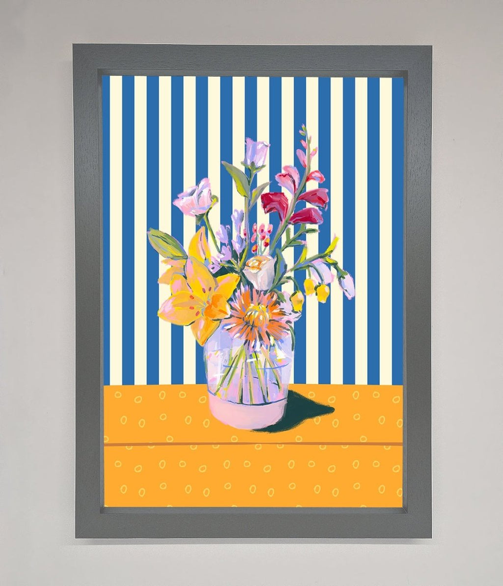 Flower Vase Blue Stripes Framed Wall Art