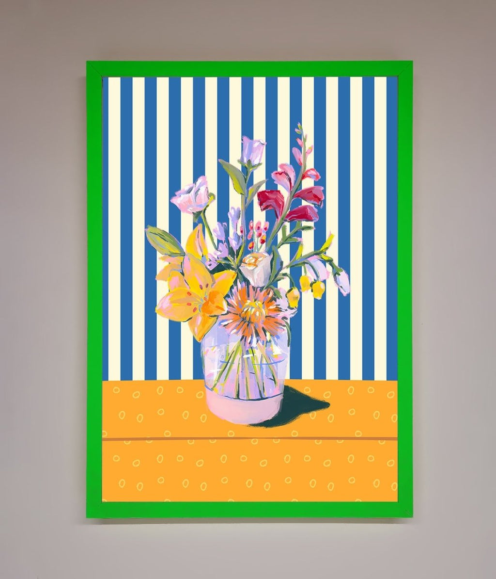 Flower Vase Blue Stripes Framed Wall Art