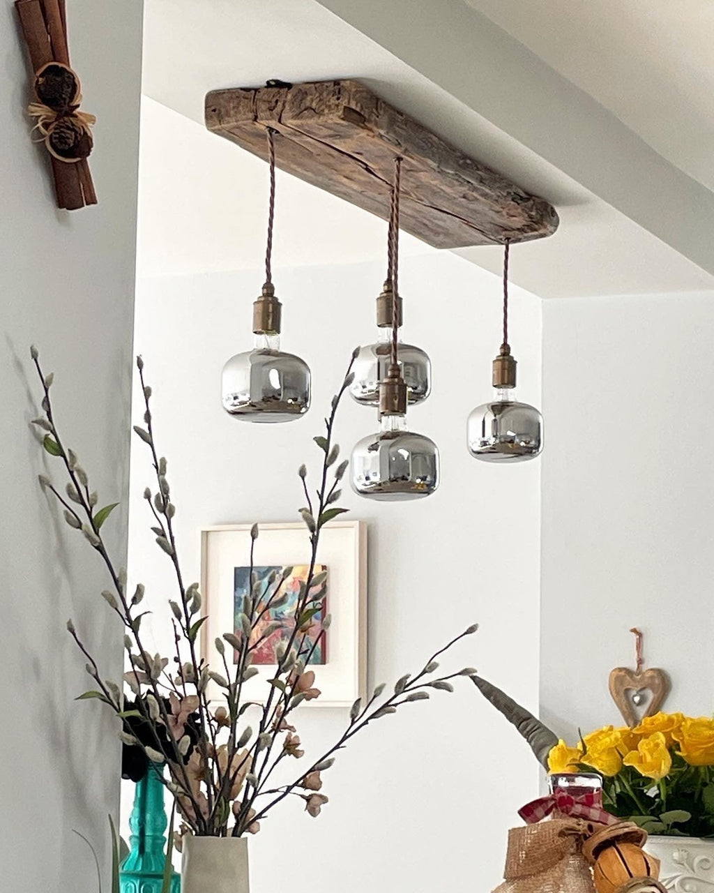Flush Mount Wooden Beam Chandelier