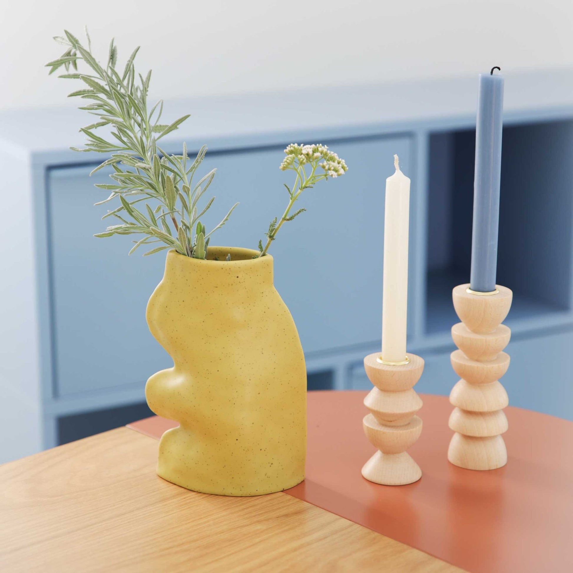 bold pistachio ceramic fluxo vase with flowing lines, handmade in portugal, natural texture