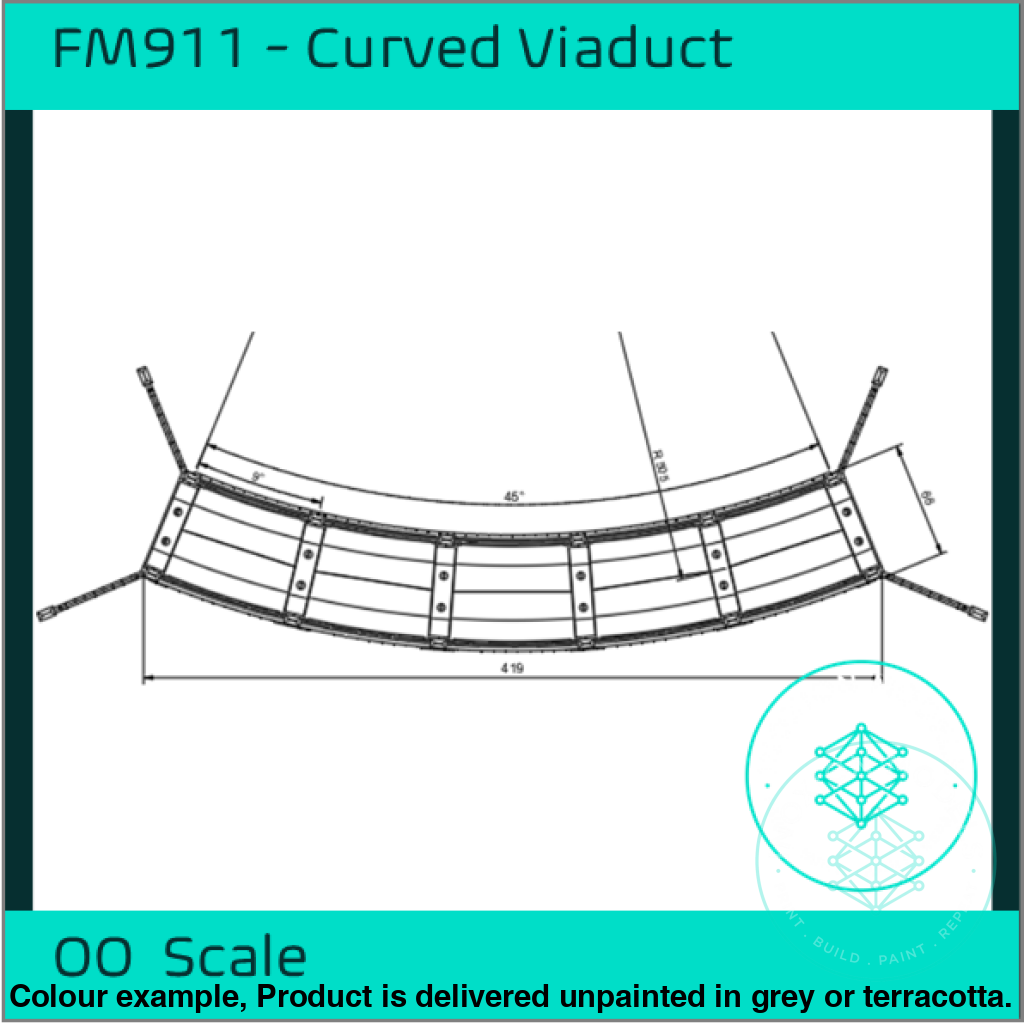 Single Track Curved Brick Viaduct OO Scale Model Kit