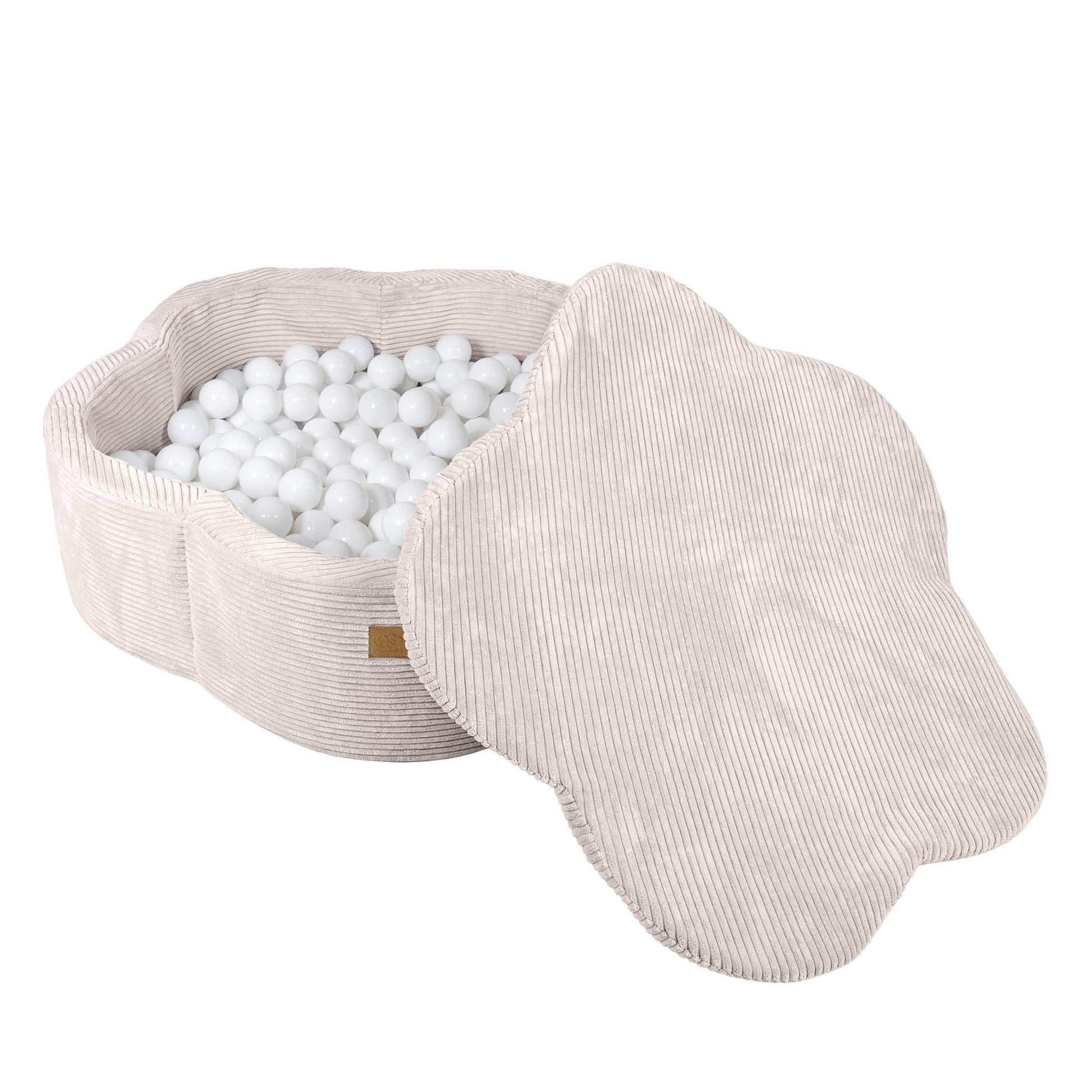 soft ecru flower baby ball pit in a cozy nursery corner with gentle morning light