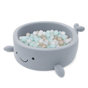 bold dusty ice blue whale ball pit with soft boucle fabric and safe foam walls