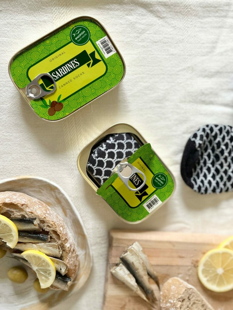 Novelty Sardine Socks in a Can – Unique Gift for Men & Women by SEIK at www.brixbailey.com