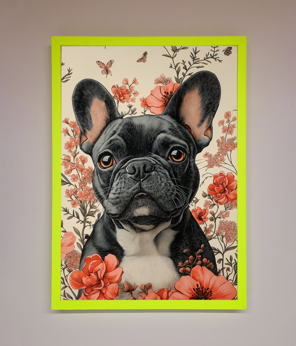 French Bulldog In Flowers Framed Print