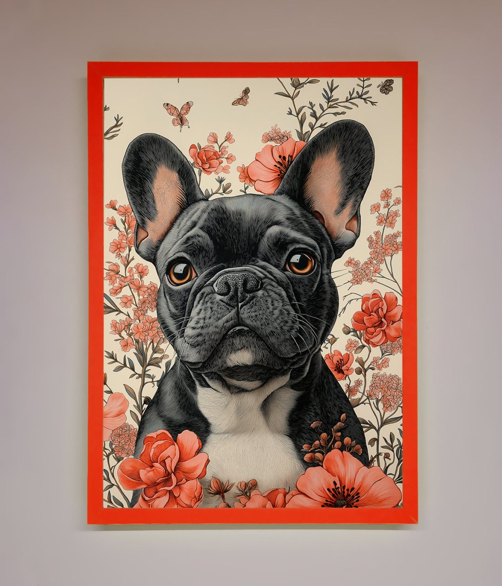 French Bulldog In Flowers Framed Print
