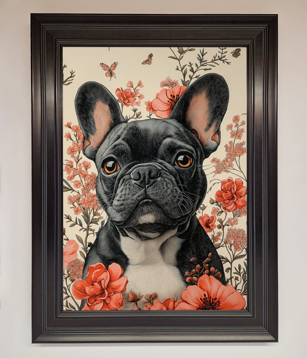 French Bulldog In Flowers Framed Print