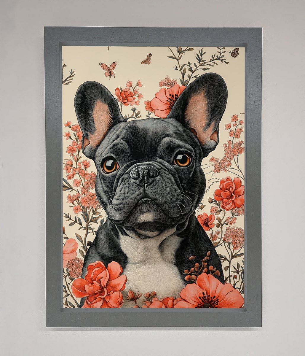 French Bulldog In Flowers Framed Print