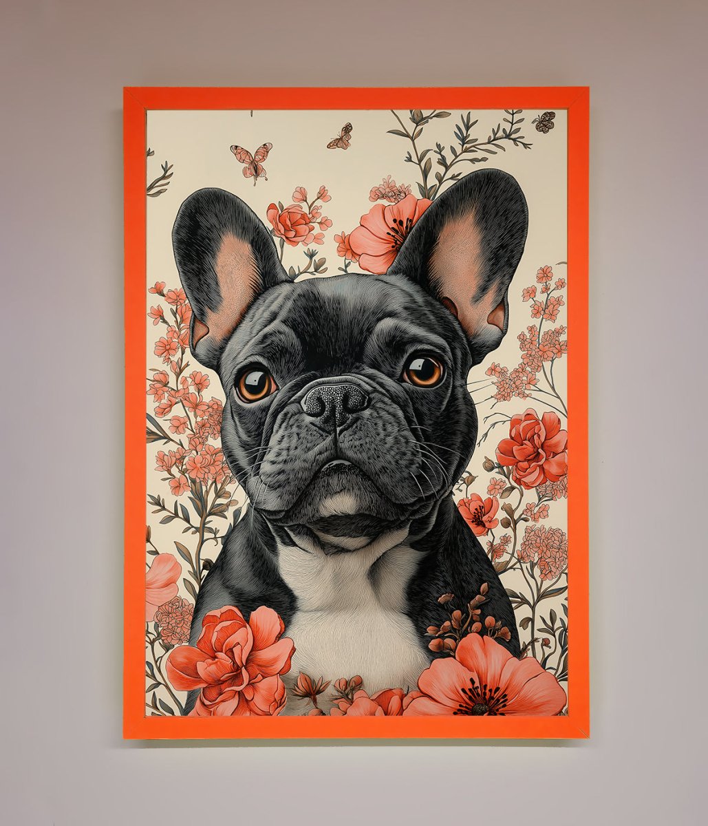 French Bulldog In Flowers Framed Print