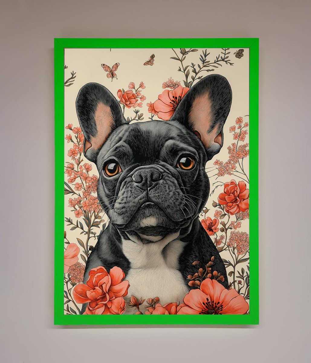 French Bulldog In Flowers Framed Print