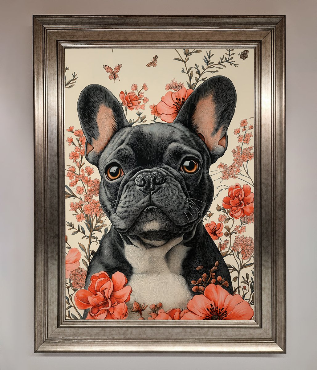 French Bulldog In Flowers Framed Print