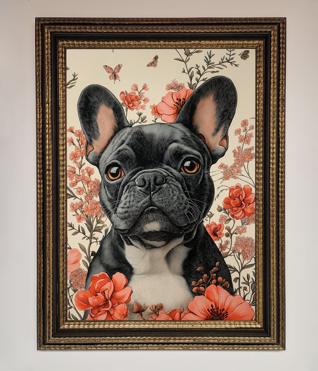 French Bulldog In Flowers Framed Print