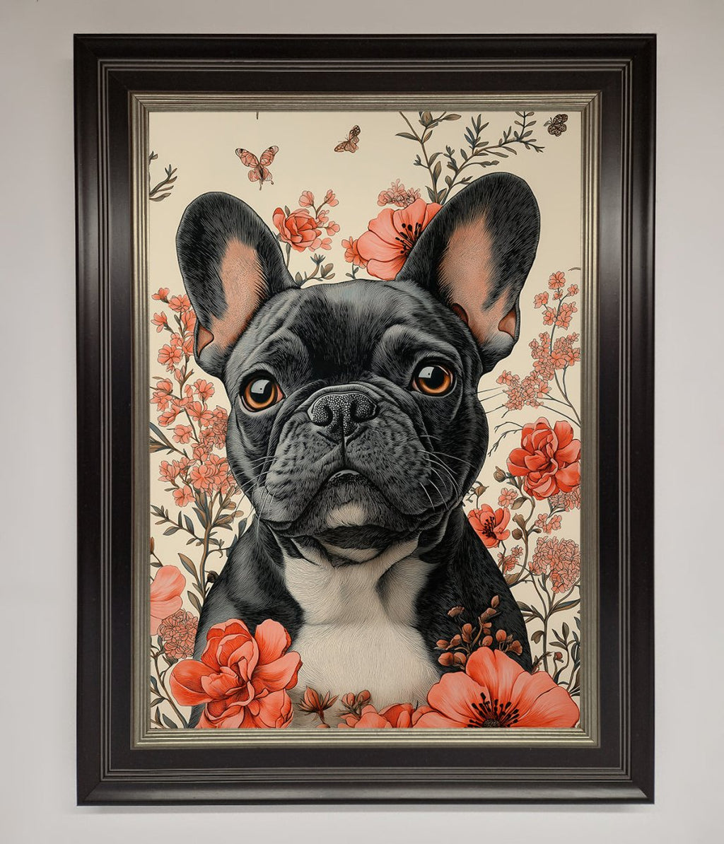 French Bulldog In Flowers Framed Print
