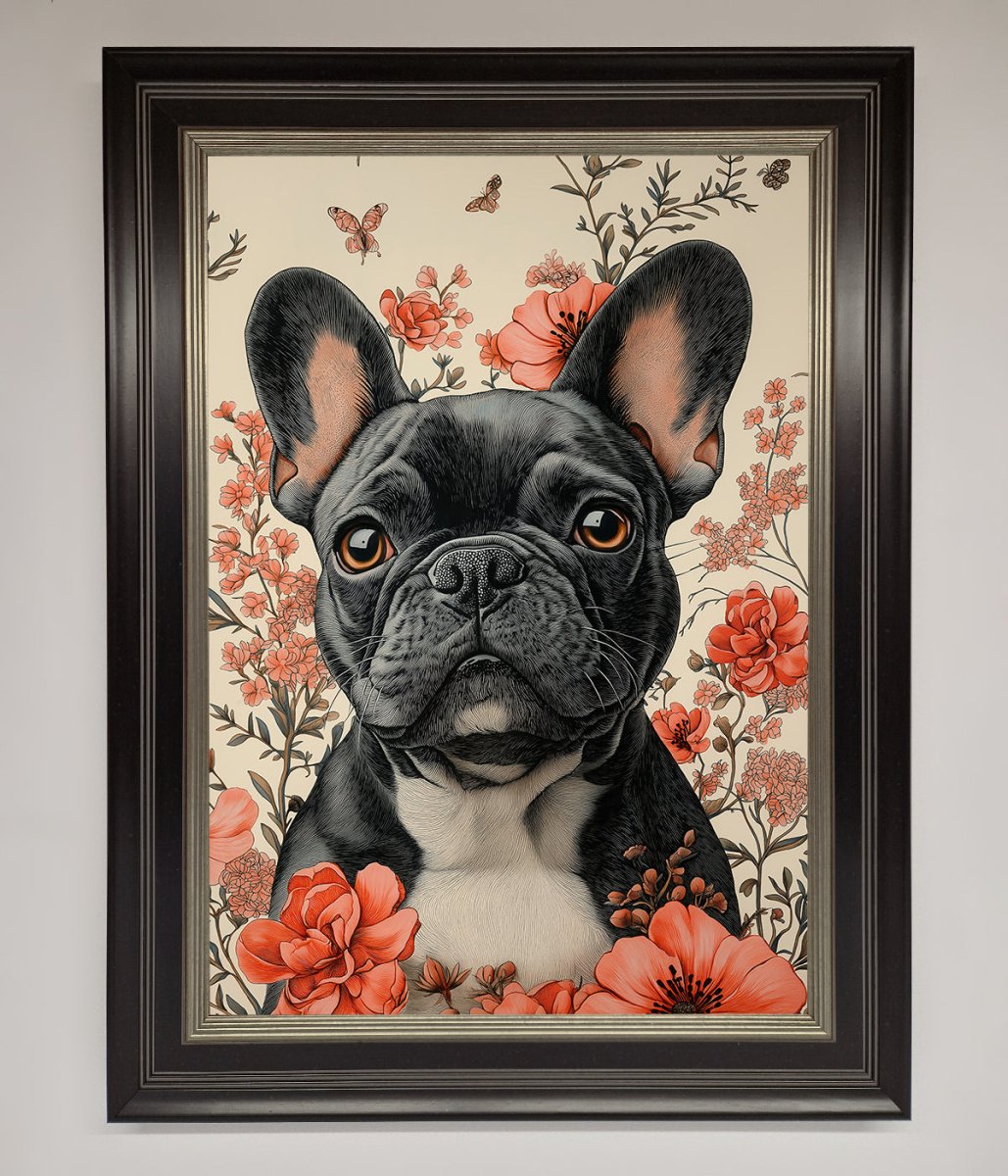 French Bulldog In Flowers Framed Print
