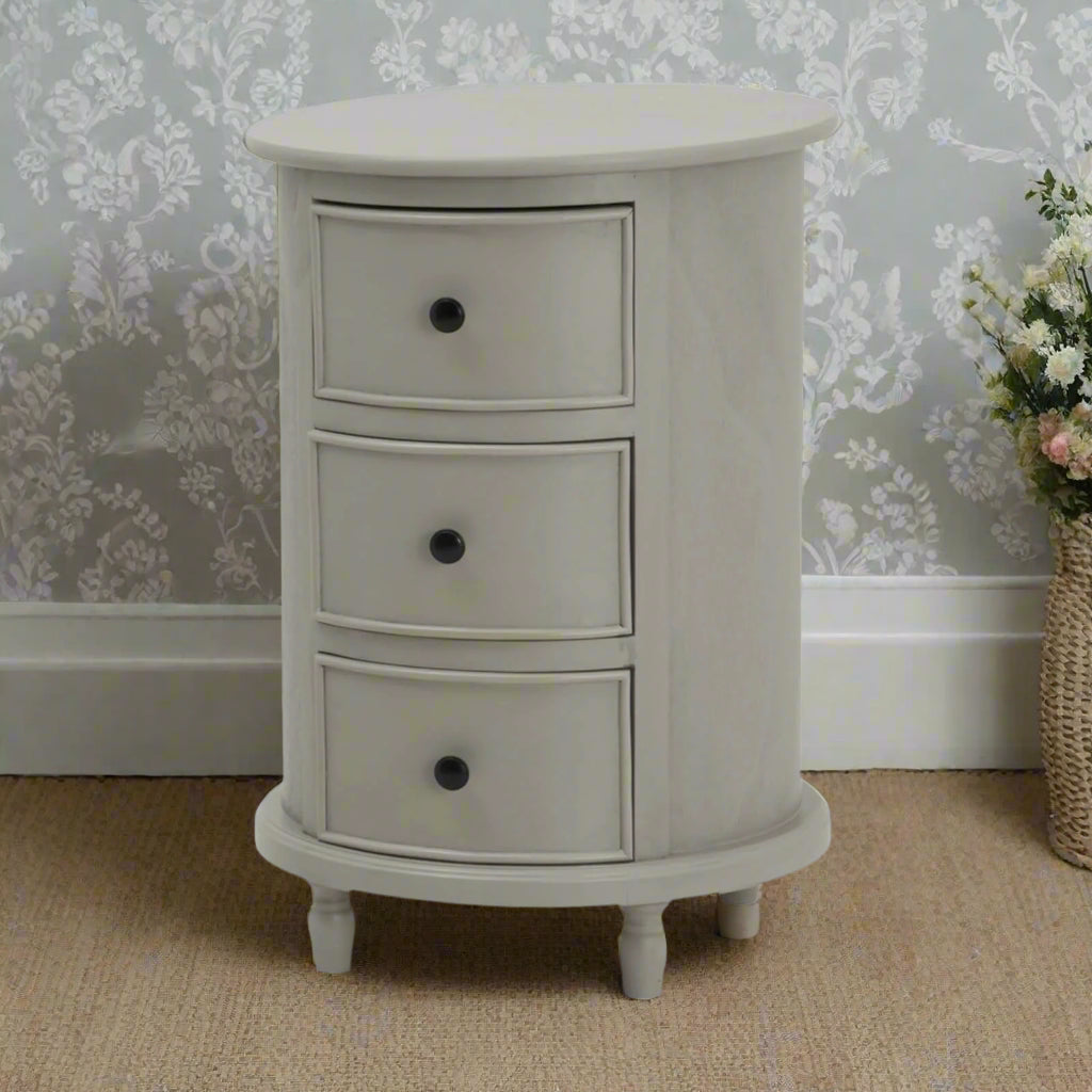 French Grey 3-Drawer Round Side Table