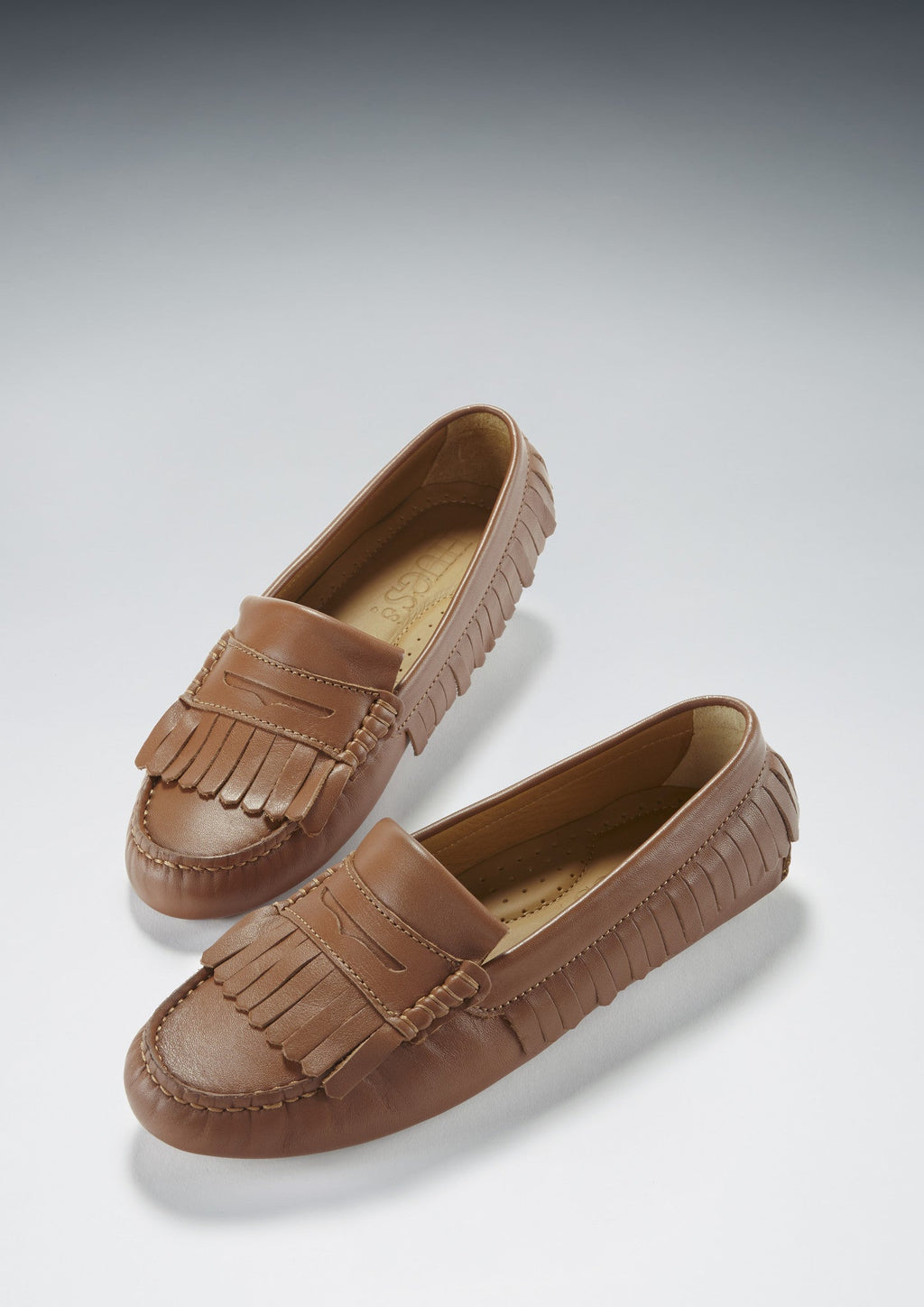 Women's Light Tan Fringed Leather Driving Loafers