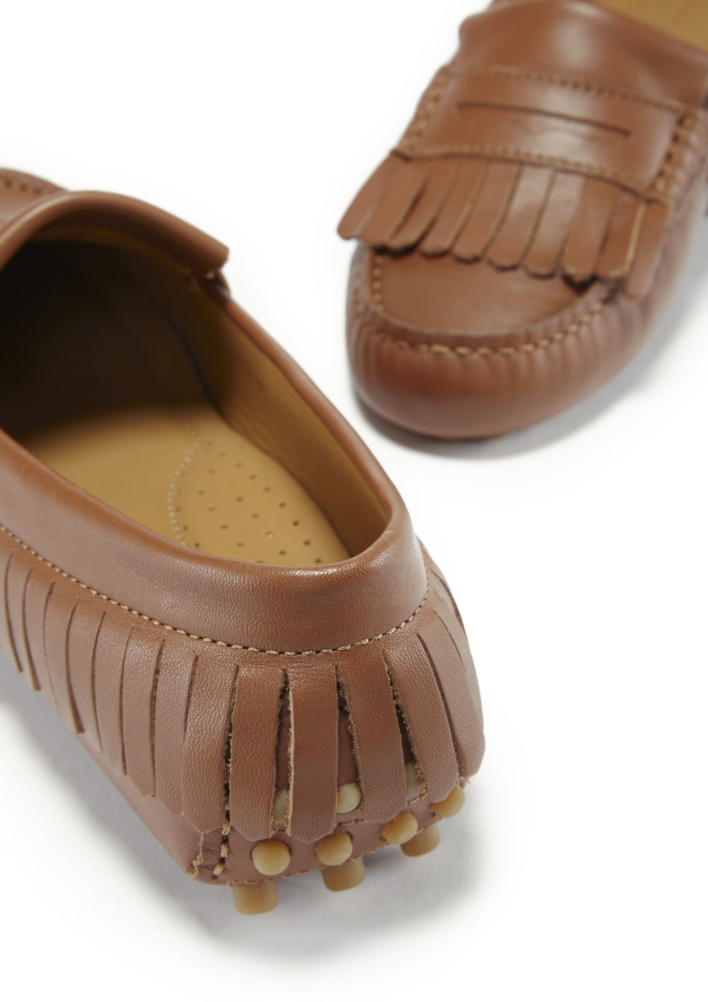 Women's Light Tan Fringed Leather Driving Loafers