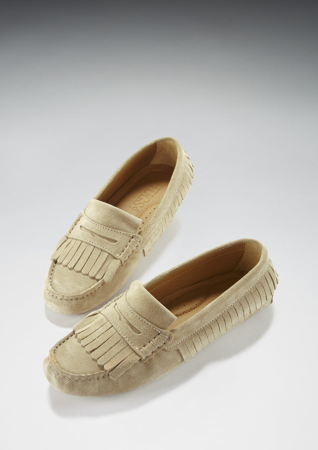 Women's Taupe Suede Fringed Driving Loafers