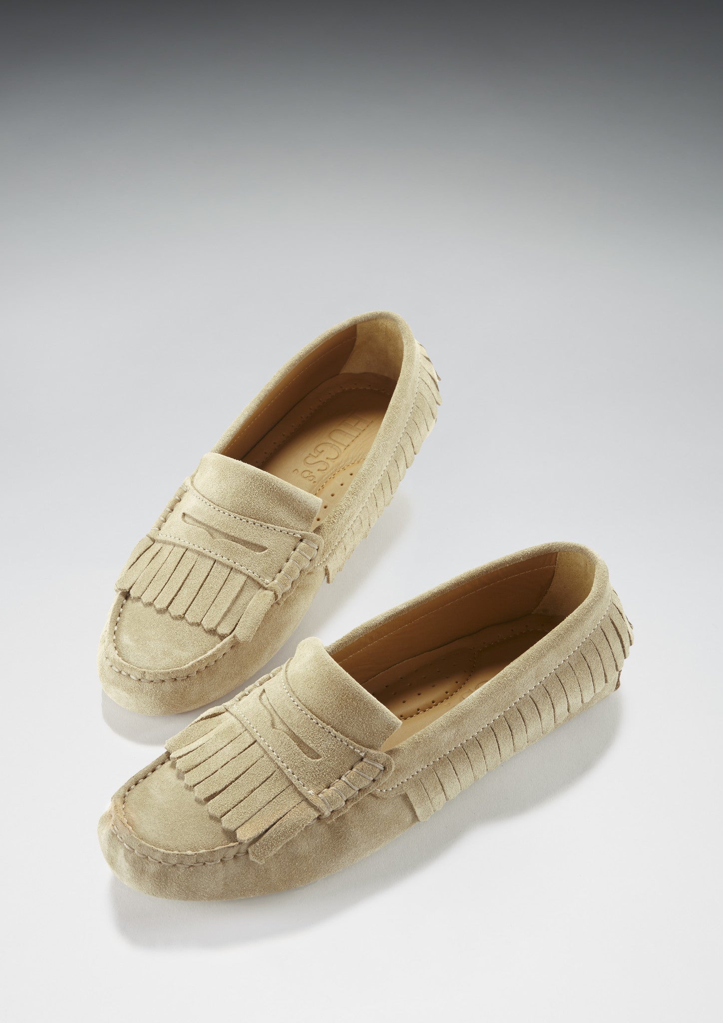 Women's Taupe Suede Fringed Driving Loafers
