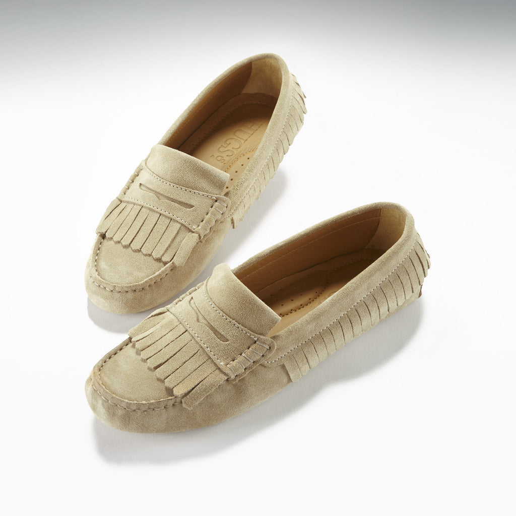Women's Taupe Suede Fringed Driving Loafers