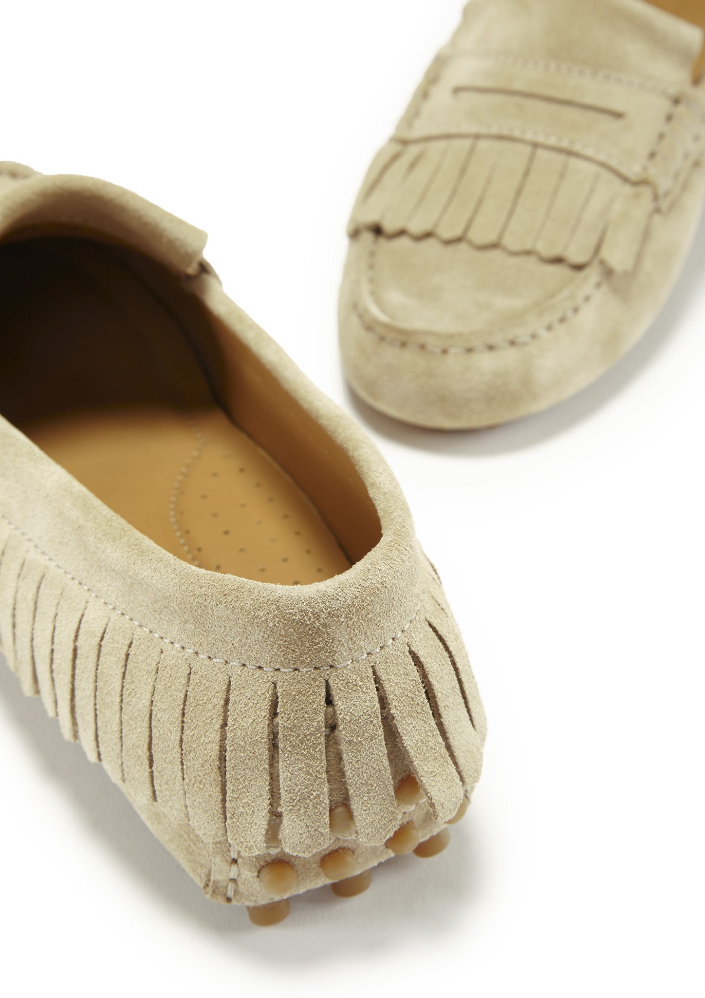 Women's Taupe Suede Fringed Driving Loafers