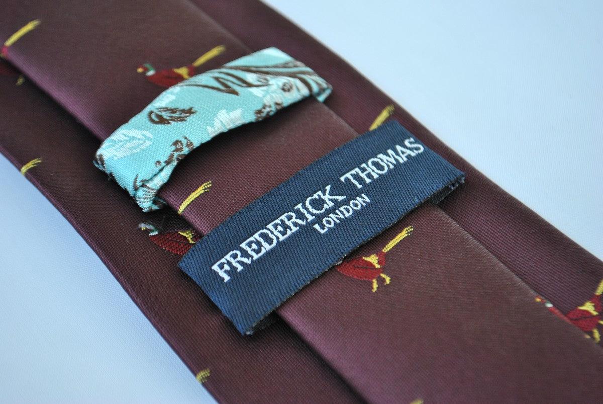 Maroon Tie with Pheasant Design