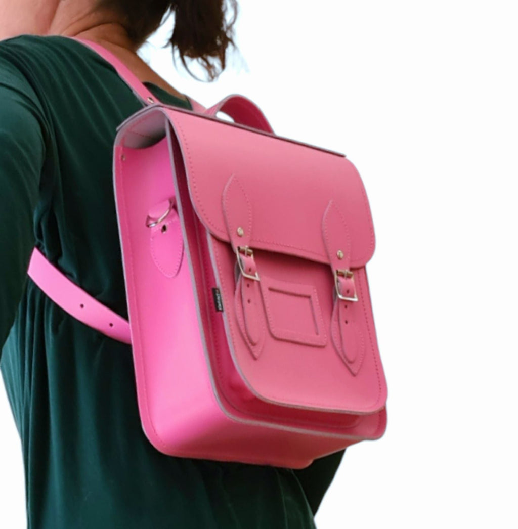 Handmade Leather City Backpack - Hot Fuchsia
